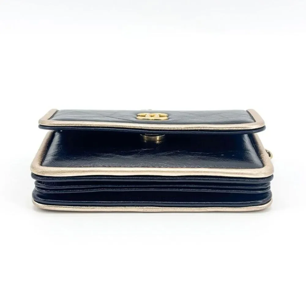 Chanel Calfskin Metallic Gold Trim Mini Flap Chain Bag Black